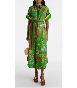 Alemais Fiesta Midi Shirtdress Green Print Size AU 16 for rent on The Volte - image 1