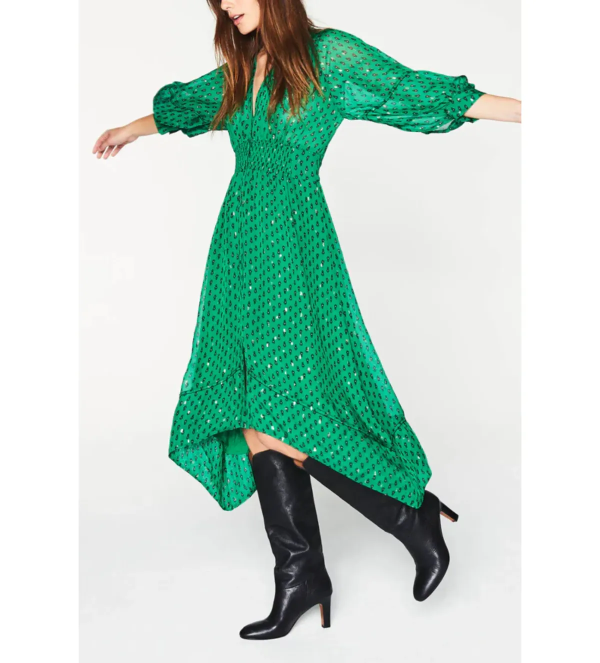 Ba&Sh Cyana Midi Dress Green Print Size 1/AU 8-10 - Image 2