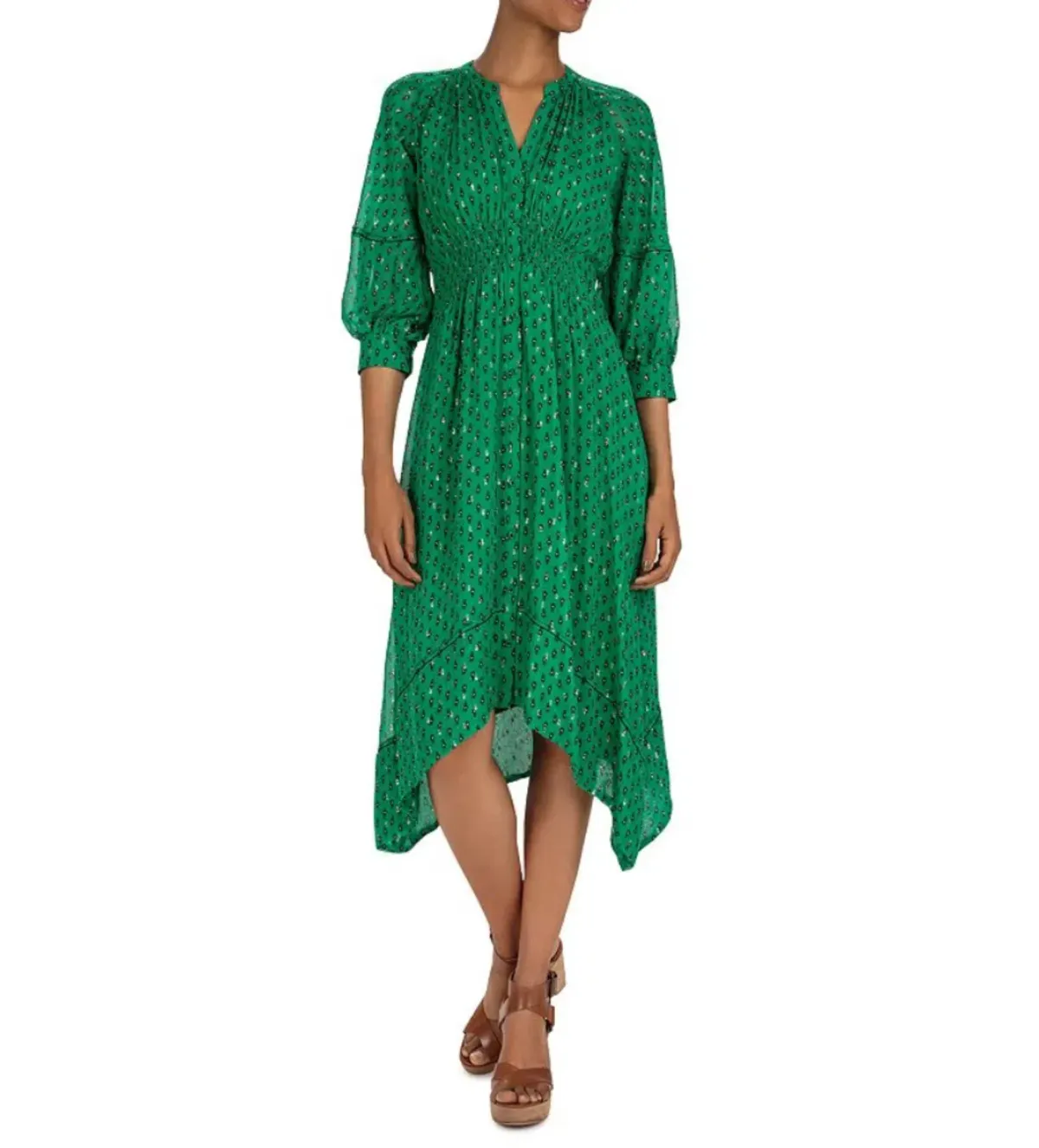 Ba&Sh Cyana Midi Dress Green Print Size 1/AU 8-10 - Image 1