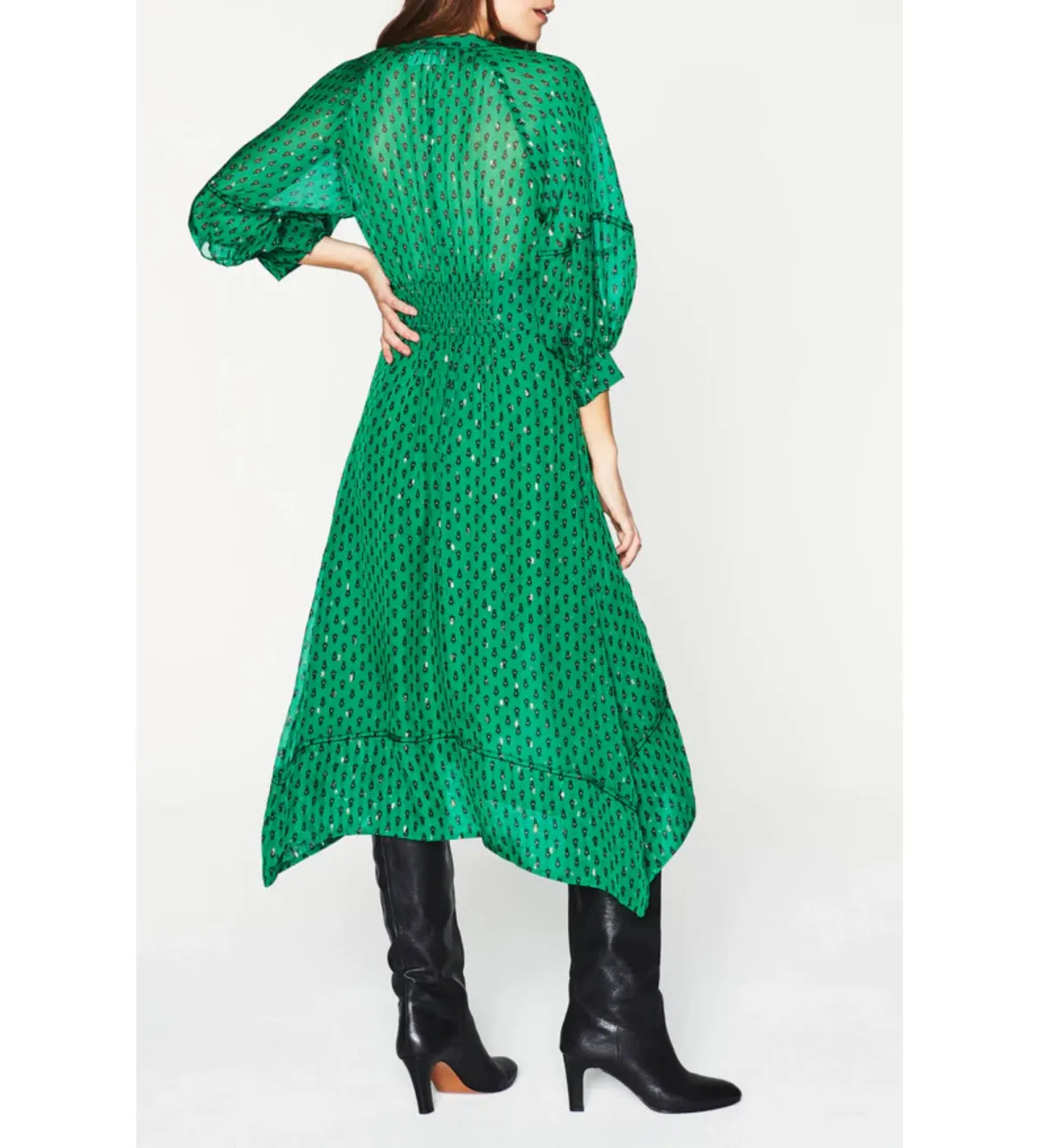 Ba&Sh Cyana Midi Dress Green Print Size 1/AU 8-10 - Image 4