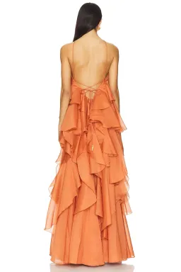 Aje Pandorea Layered Maxi Dress Coral Clay Size 6 for rent on The Volte - image 3