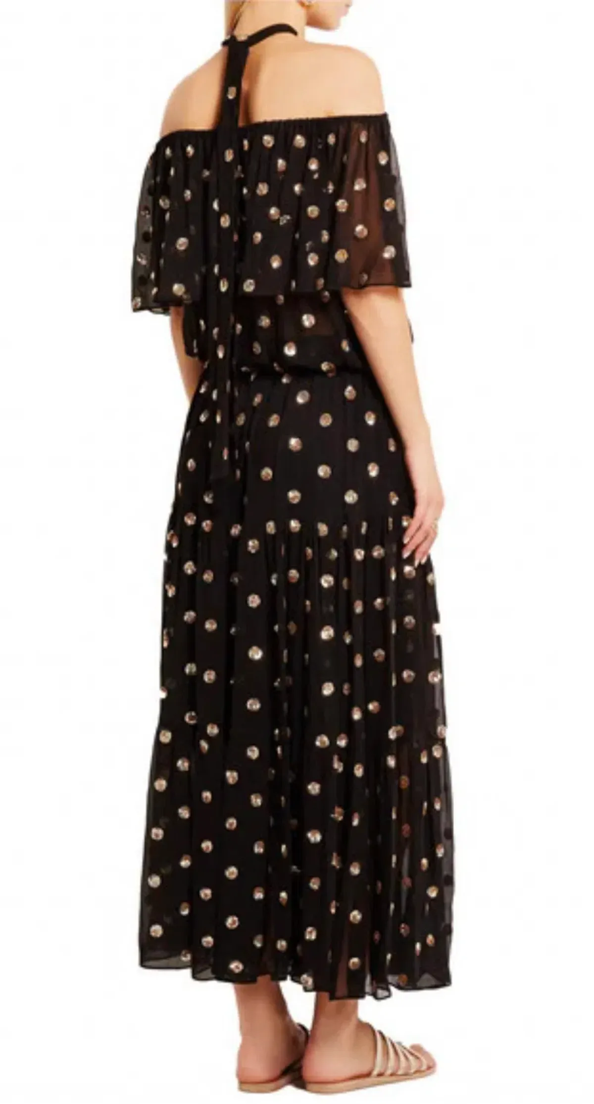 TEMPERLEY LONDON Jolie Sequin Embellished Georgette Maxi Dress Black, Size 8 - Image 3