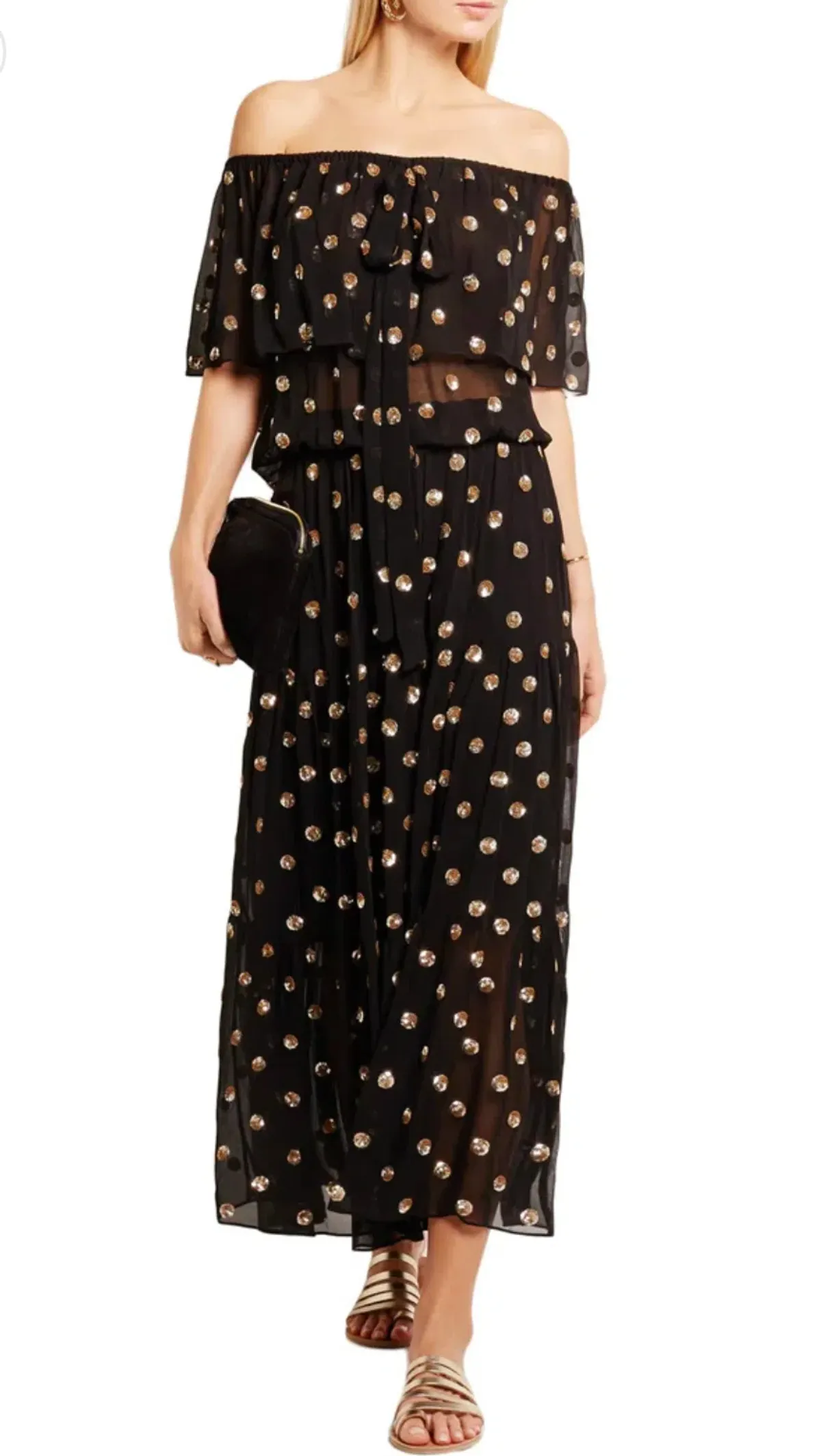 TEMPERLEY LONDON Jolie Sequin Embellished Georgette Maxi Dress Black, Size 8 - Image 2