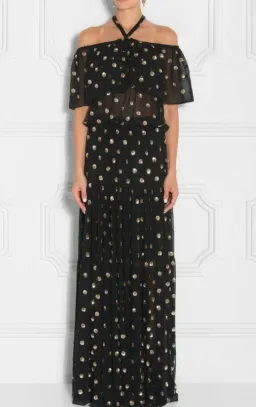 TEMPERLEY LONDON Jolie Sequin Embellished Georgette Maxi Dress Black, Size 8 for rent on The Volte - image 5