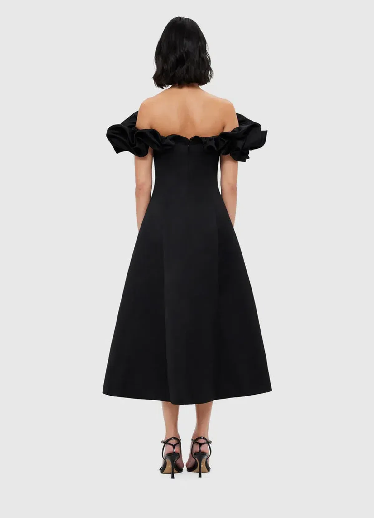 Leo Lin Annie Off Shoulder Frill Midi Dress Black Size 10  - Image 2