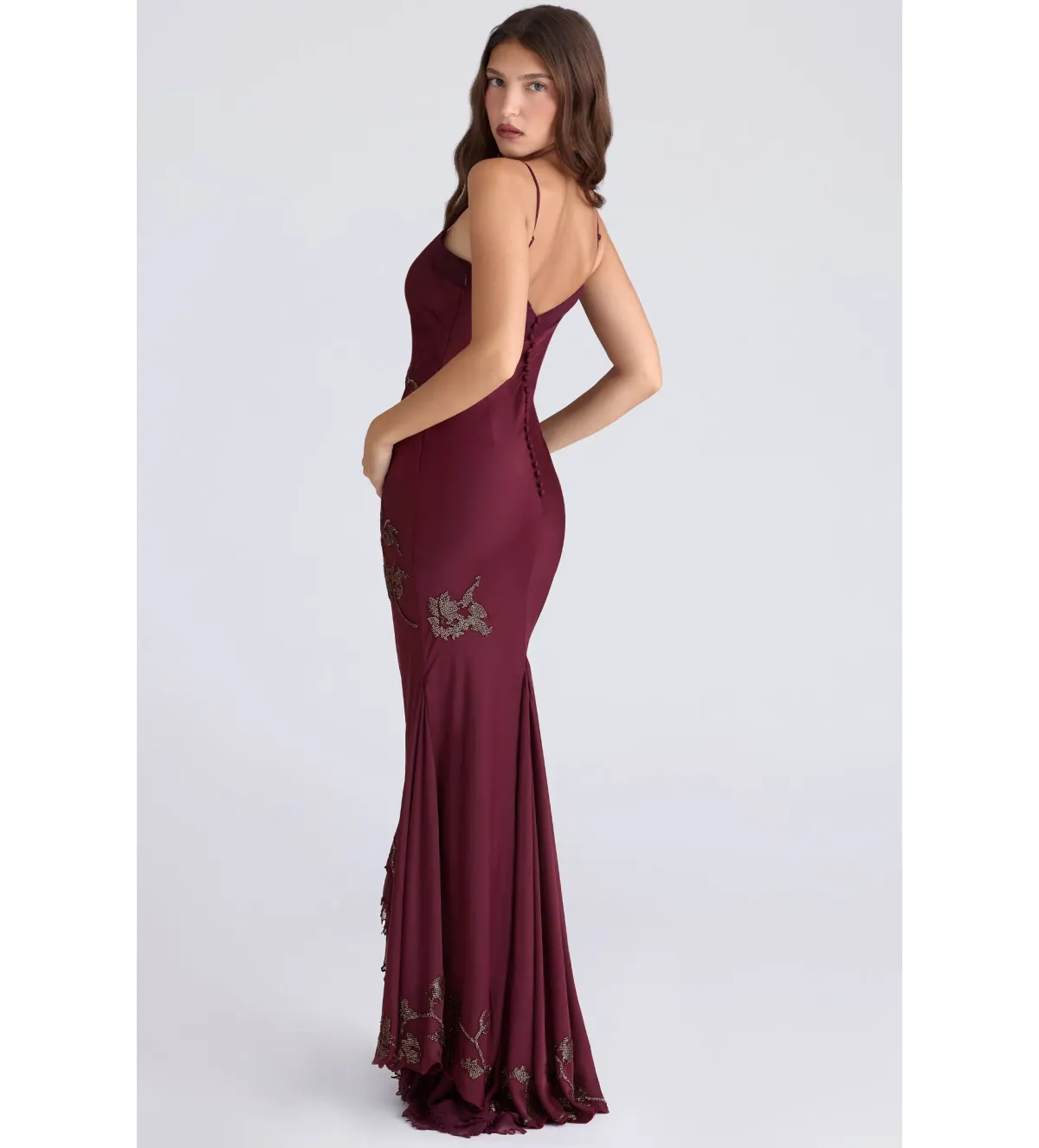 House Of CB Anastelle Limited Edition Maxi Gown Plum Hand Beaded Embellished Satin Size XS/AU 6 - Image 4