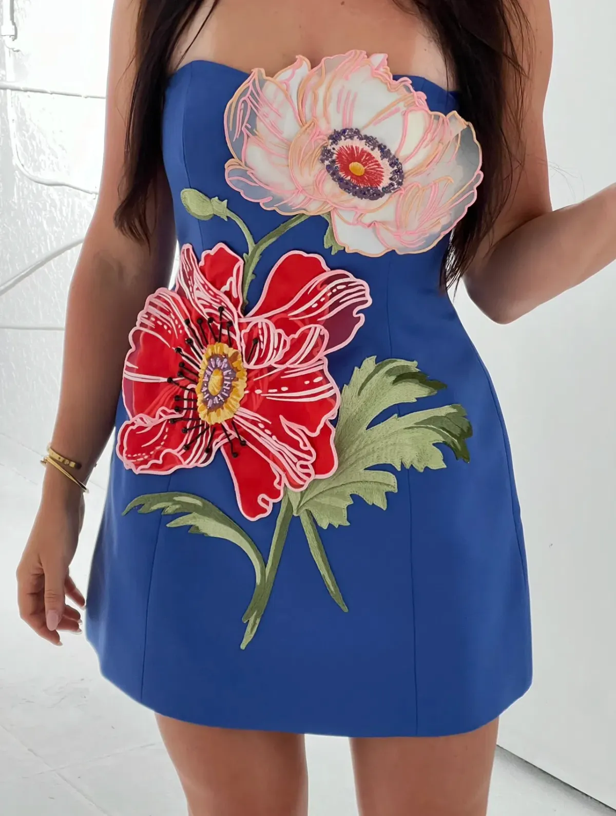 Leo Lin Rosario Appliqué Floral Bustier Mini Dress Lapis Size AU  12 - Image 1