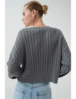 Aje Studio Naia Cropped Cable Knit Jumper Grey Size 6 for rent on The Volte - image 4