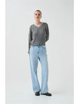 Aje Studio Naia Cropped Cable Knit Jumper Grey Size 6 for rent on The Volte - image 6