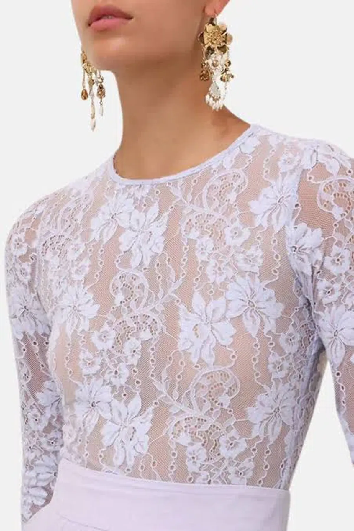 Zimmermann Long Sleeve Lace body suit & Skirt light blue - Image 4