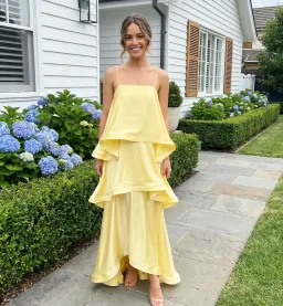 Elliat Tilly Tiered Maxi Dress in Butter Yellow Size S/AU 8 for rent on The Volte - image 1