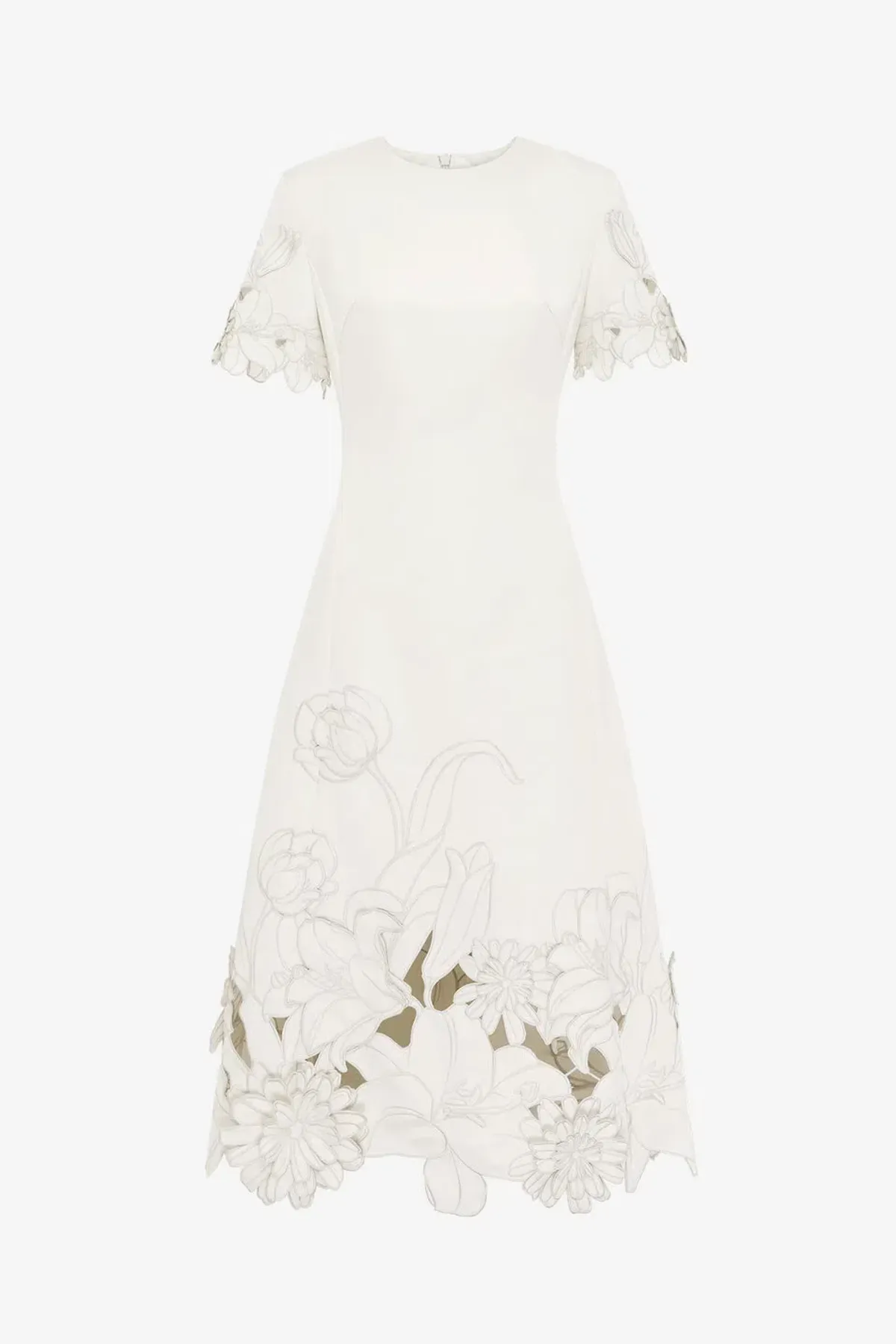  Leo Lin Caroline Applique Short Sleeve Midi Dress Ivory Size 10 - Image 5