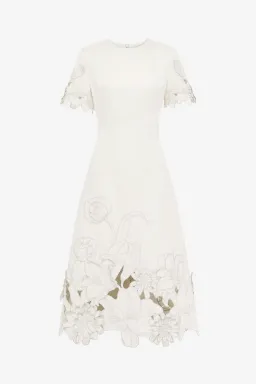  Leo Lin Caroline Applique Short Sleeve Midi Dress Ivory Size 10 for rent on The Volte - image 5