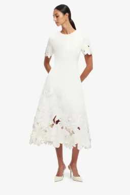  Leo Lin Caroline Applique Short Sleeve Midi Dress Ivory Size 10 for rent on The Volte - image 2