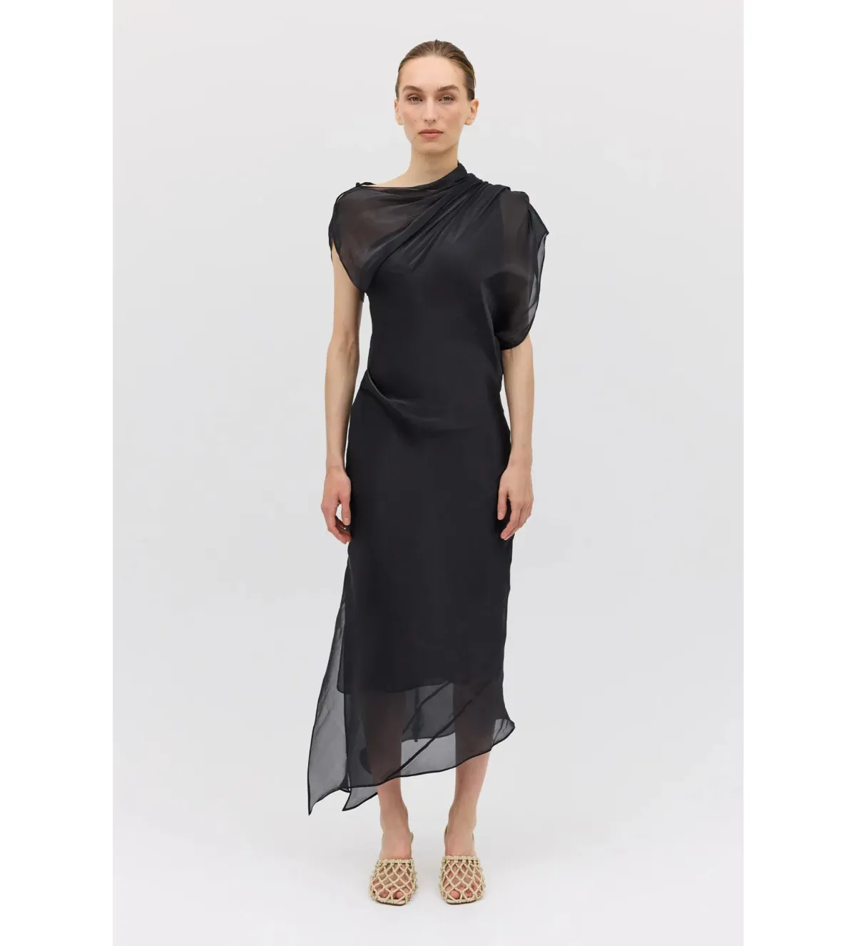 Bianca Spender Liquid Organza Decode Midi Dress Black Size AU 8 - Image 1