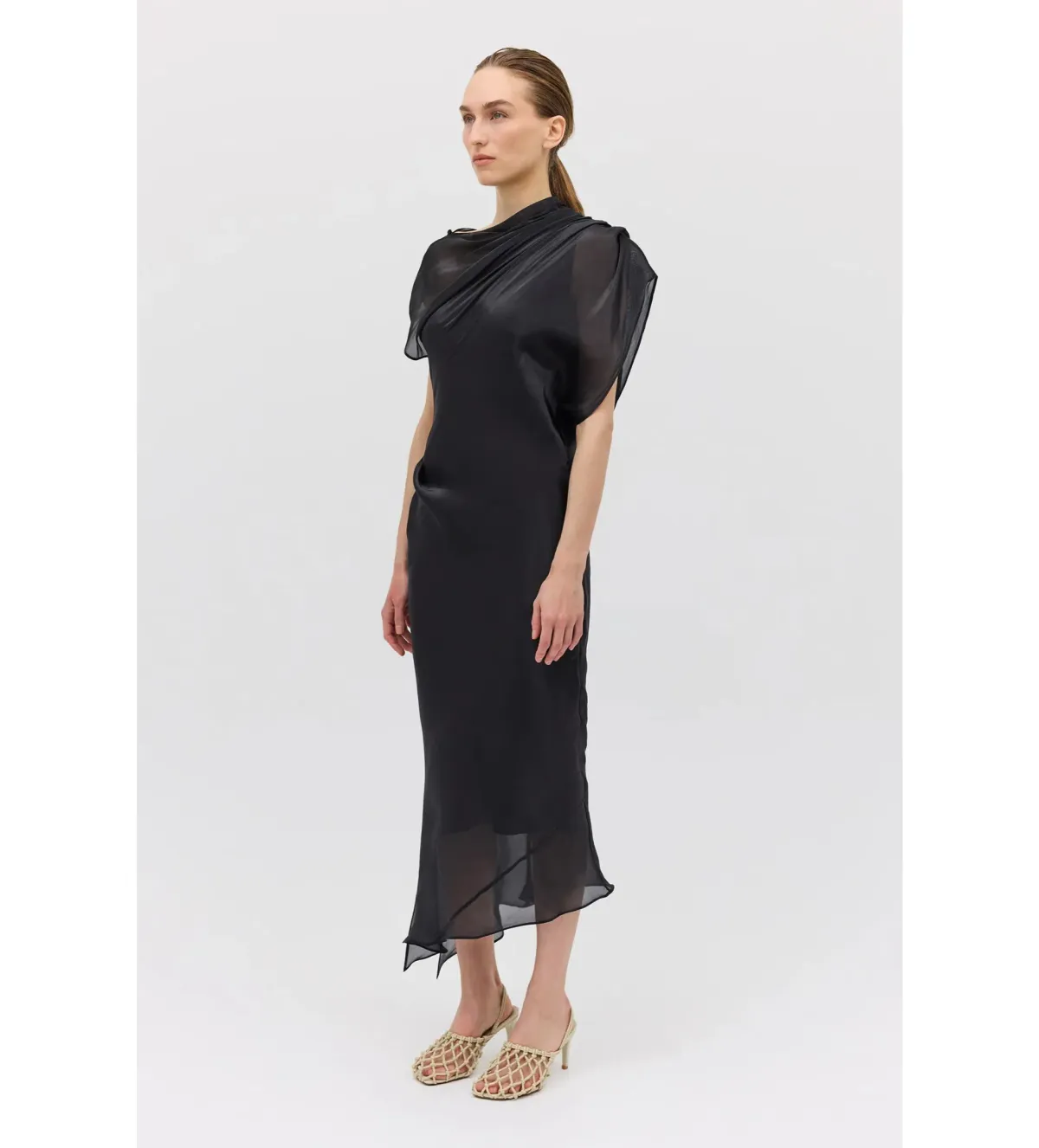 Bianca Spender Liquid Organza Decode Midi Dress Black Size AU 8 - Image 2