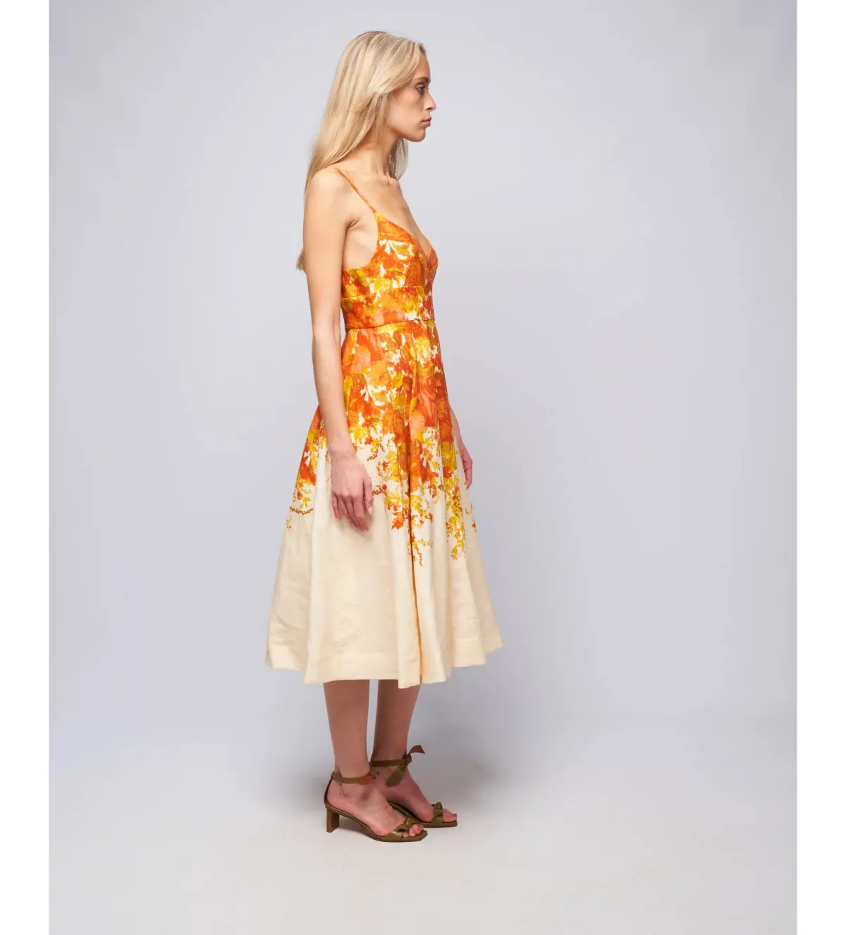 Zimmermann High Tide Picnic Linen Midi Dress Citrus Ikat Size 3 AU 14 - Image 3