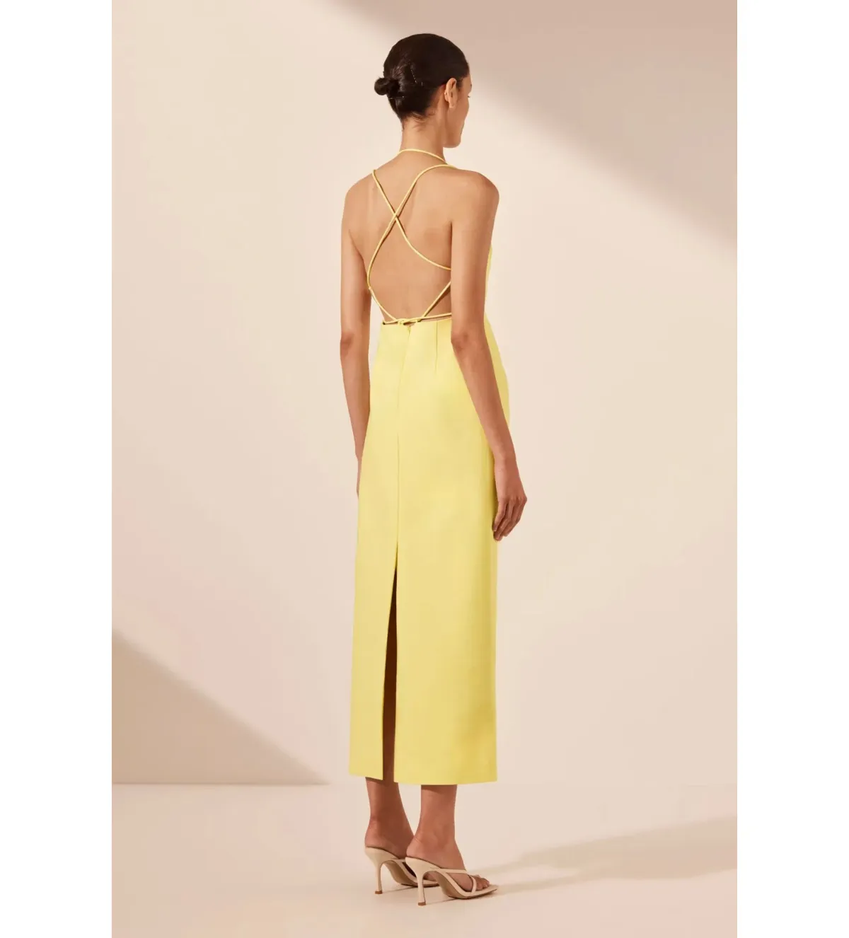 Shona Joy Lani Draped Cross Back Midi Dress Lemon Size AU 8 - Image 5
