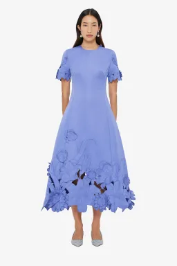 Leo Lin Caroline Applique Short Sleeve Midi Dress Moonlight  Size 8 for rent on The Volte - image 1