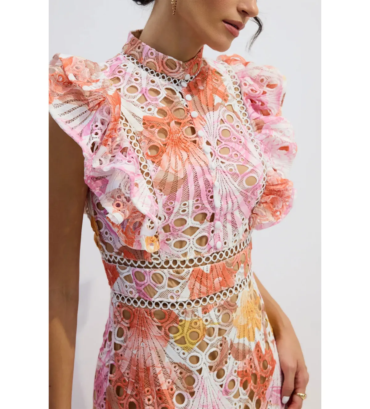 Sunfere Hilda Print Lace Embroidered Dress Multi Size L (AU12-14) - Image 2