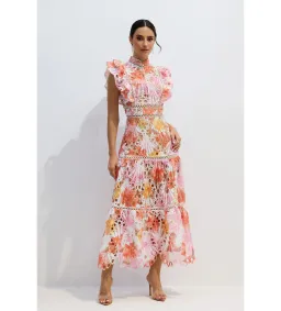 Sunfere Hilda Print Lace Embroidered Dress Multi Size L (AU12-14) for rent on The Volte - image 1