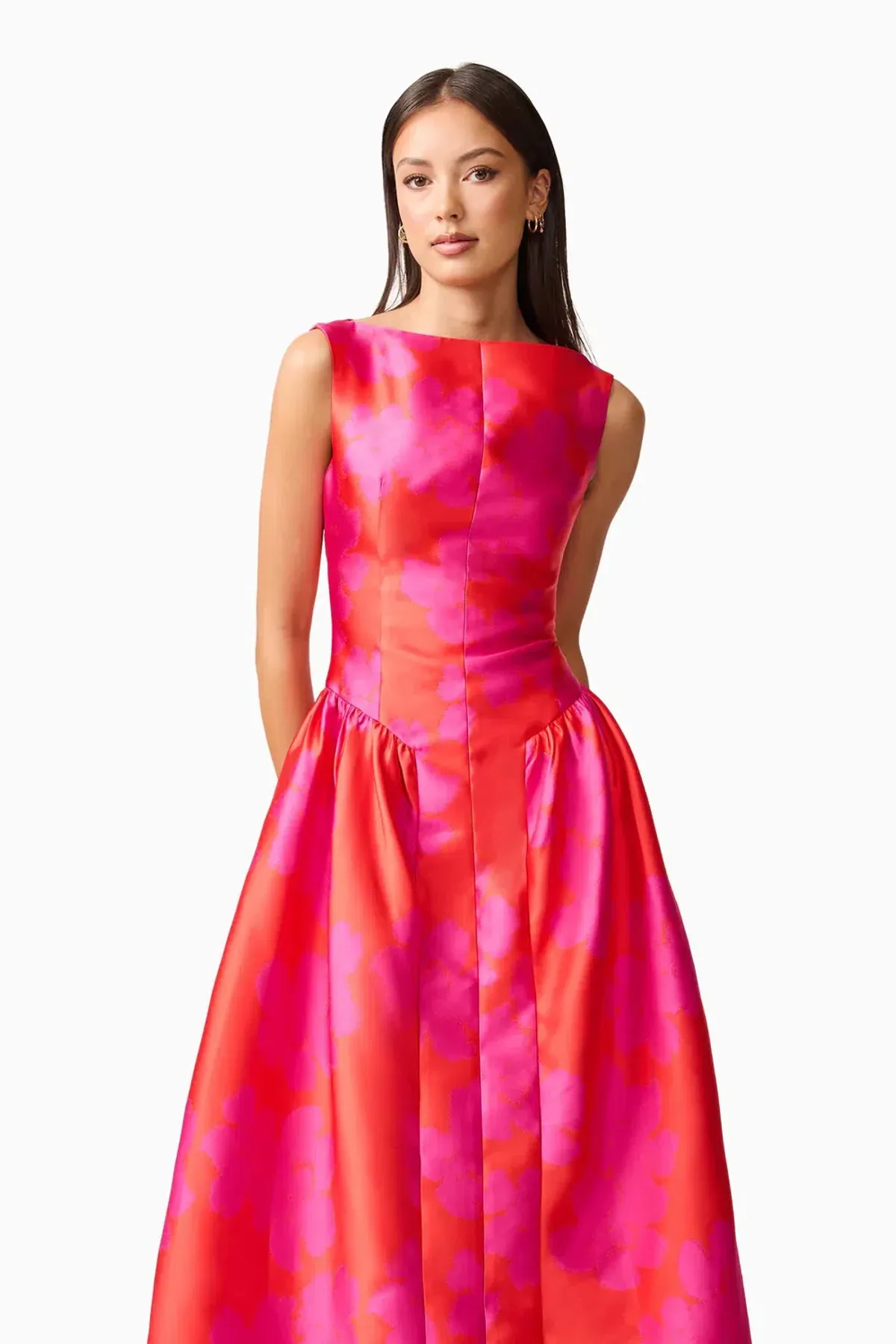 Elliat - Eloise A-Line Midi Dress in Pink & Red - Size 12 - Image 1