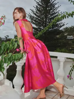 Elliat - Eloise A-Line Midi Dress in Pink & Red - Size 12 for rent on The Volte - image 2