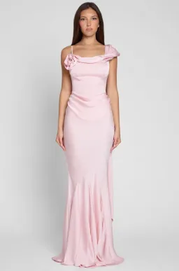 LEAU Celine Corset Drape Satin Maxi Gown Pink Size 10 for rent on The Volte - image 1
