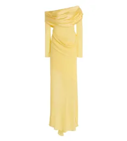 Christopher Esber Exclusive Draped Off-The-Shoulder Silk Maxi Dress Yellow Size 10 for rent on The Volte - image 4