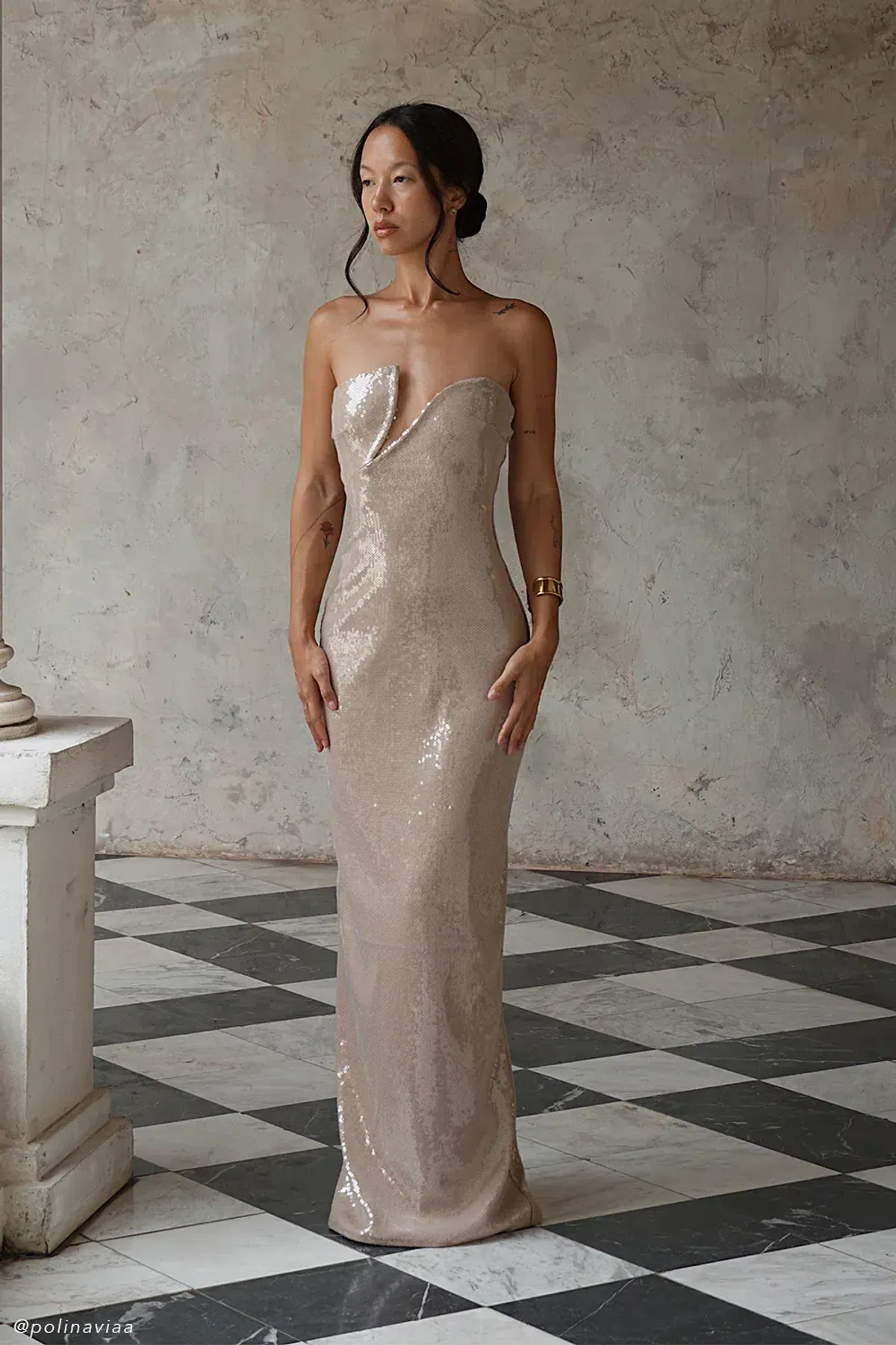 Winston Strapless Sequin Maxi Dress - Taupe - Image 3