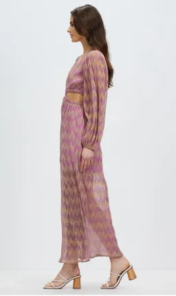 Suboo  Ana Chevron Ring Front Maxi Dress in Pink and Gold Size S/ AU 8 for rent on The Volte - image 4