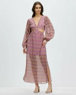 Suboo  Ana Chevron Ring Front Maxi Dress in Pink and Gold Size S/ AU 8 for rent on The Volte - image 1