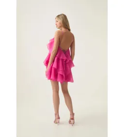 Aje Pandorea Layered Mini Dress in Fuchsia Rose Size AU 6 for rent on The Volte - image 4
