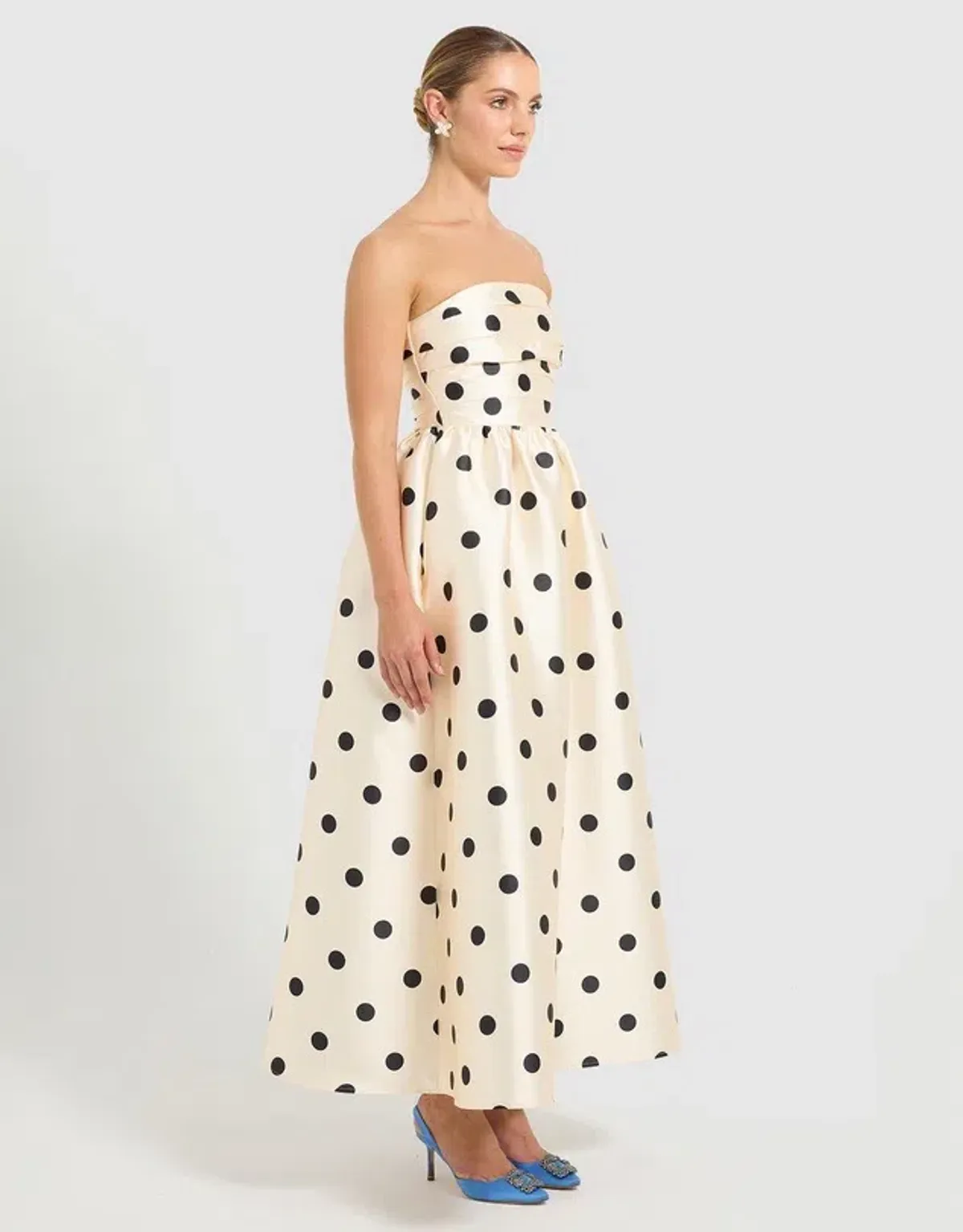 Pasduchas Dottie Strapless Midi Dress Cream and Dot Polka Size 8 - Image 5
