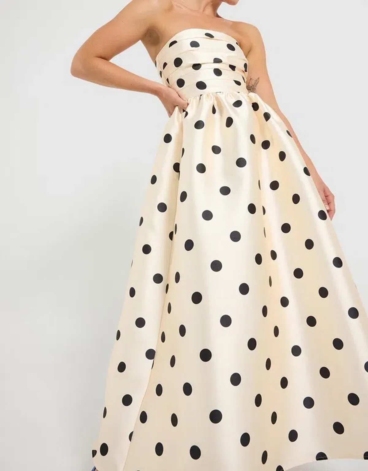 Pasduchas Dottie Strapless Midi Dress Cream and Dot Polka Size 8 - Image 3
