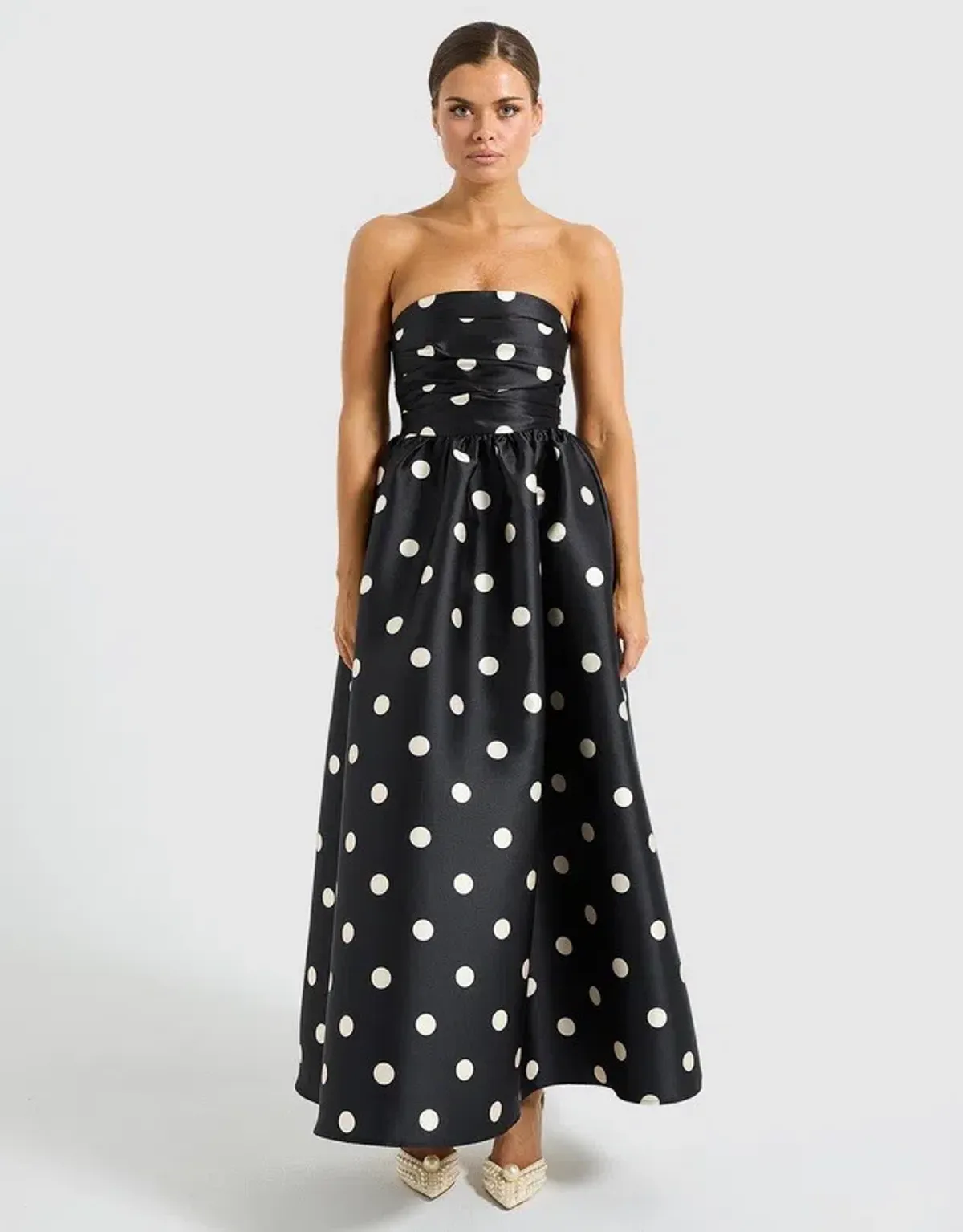 Pasduchas Dottie Strapless Midi Dress Black/Cream Size 10 - Image 1