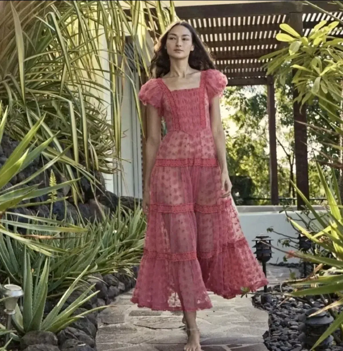 Nadette Lace-trimmed Embroidered Tulle Maxi Dress Pink Size M/AU 10 - Image 3