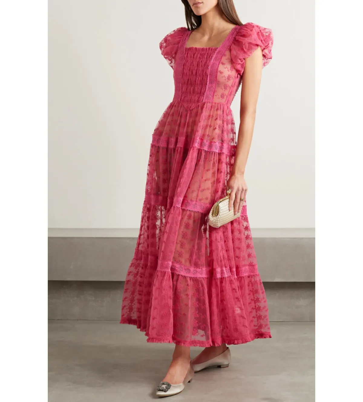 Nadette Lace-trimmed Embroidered Tulle Maxi Dress Pink Size M/AU 10 - Image 1