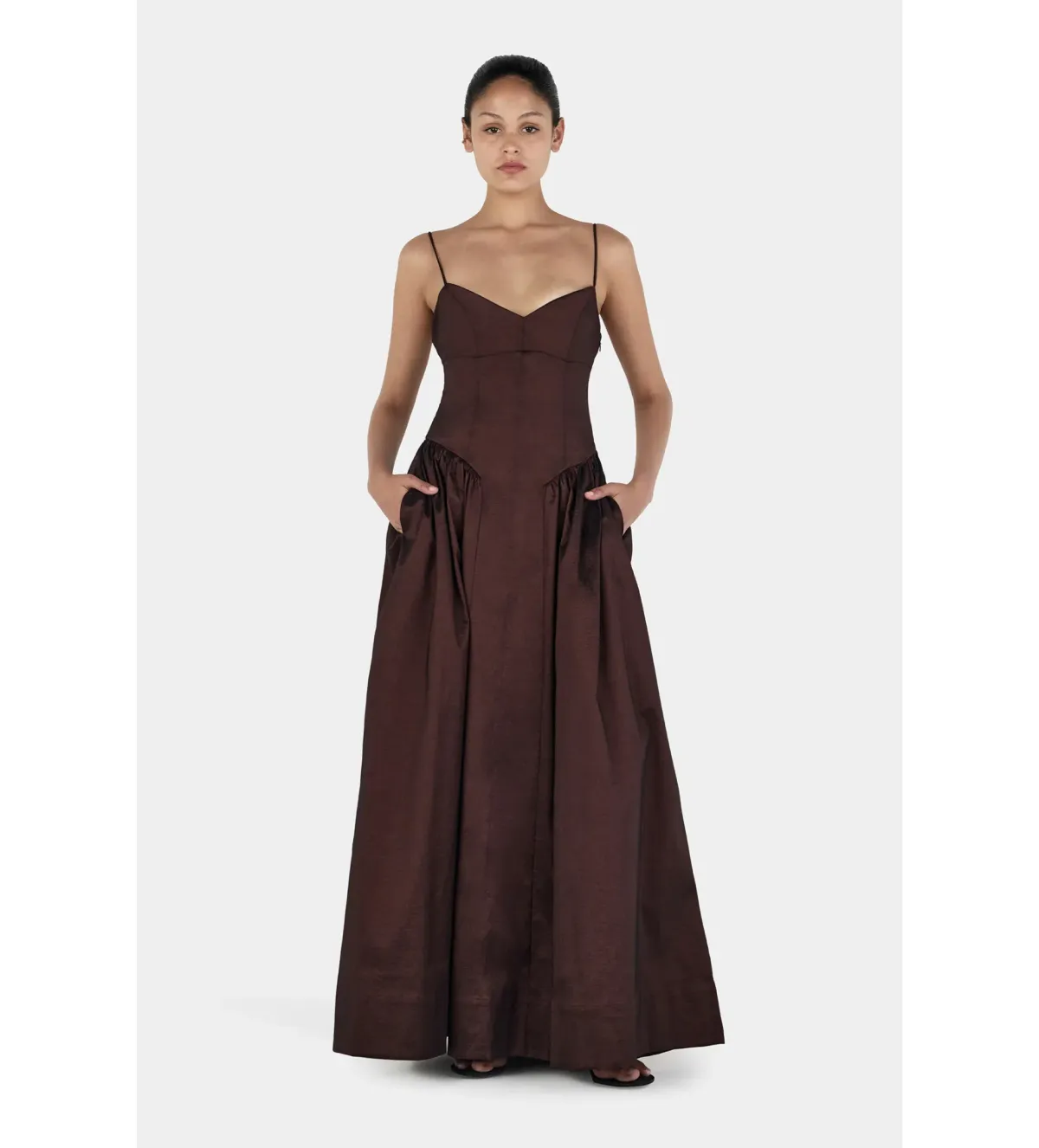 Hansen & Gretel Bellini Taffeta Maxi Gown Chocolate Size AU 8 - Image 2