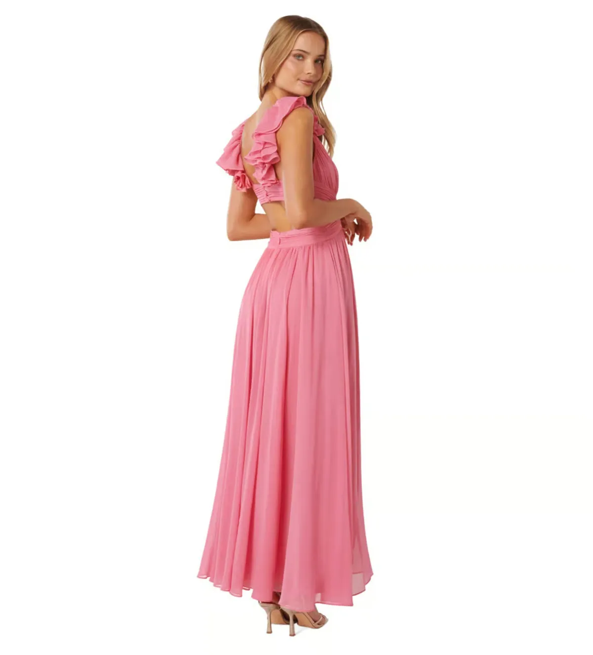 Forever New Selena Ruffle Shoulder Maxi in Pink Size AU12 - Image 3