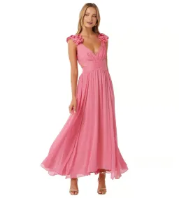 Forever New Selena Ruffle Shoulder Maxi in Pink Size AU12 for rent on The Volte - image 1