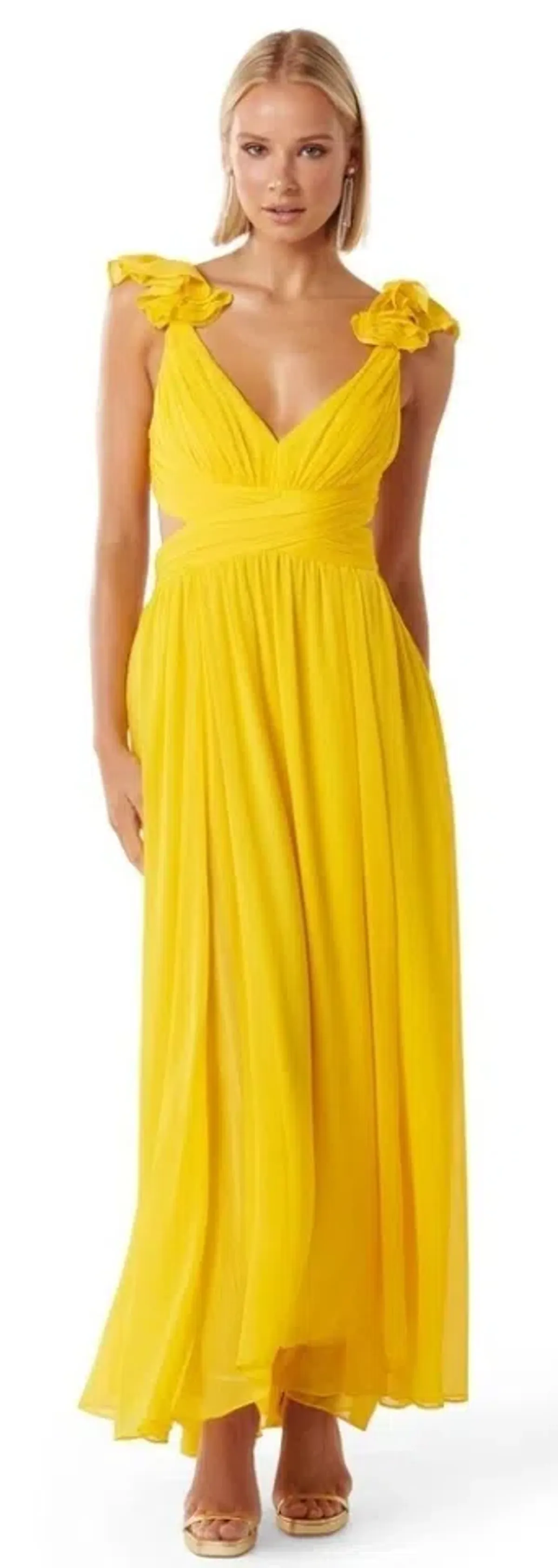 Forever New Selena Ruffle Shoulder Maxi in Yellow Size 10 - Image 1