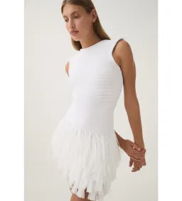 AJE Rushes Fringe Knit Mini Dress in White Size M AU 10  for rent on The Volte - image 4