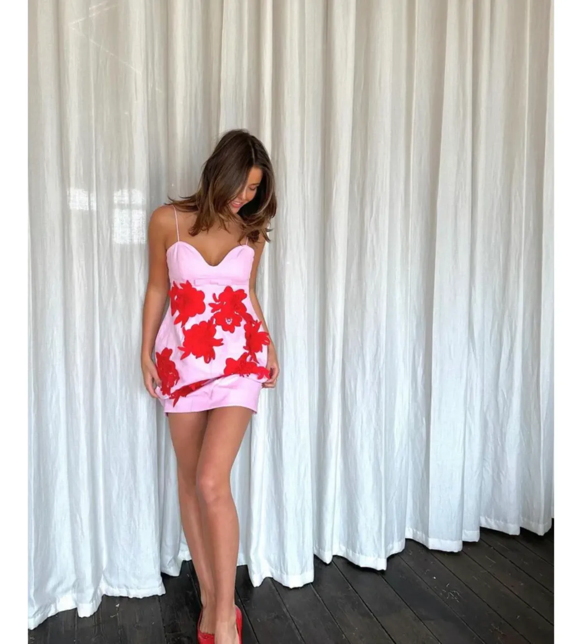 Oroton Contrast 3D Flower Mini Dress Size AU 12  - Image 1