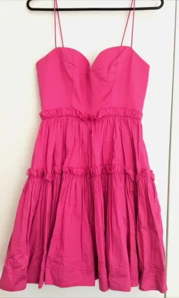 AJE Maya Tiered Mini Dress Fuchsia with side pockets AU 6 US 2 for rent on The Volte - image 5