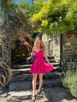 AJE Maya Tiered Mini Dress Fuchsia with side pockets AU 6 US 2 for rent on The Volte - image 4