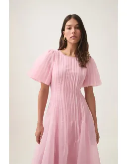 Aje Nova Pleated Midi Dress in Chalk Pink  Size AU 14 for rent on The Volte - image 2