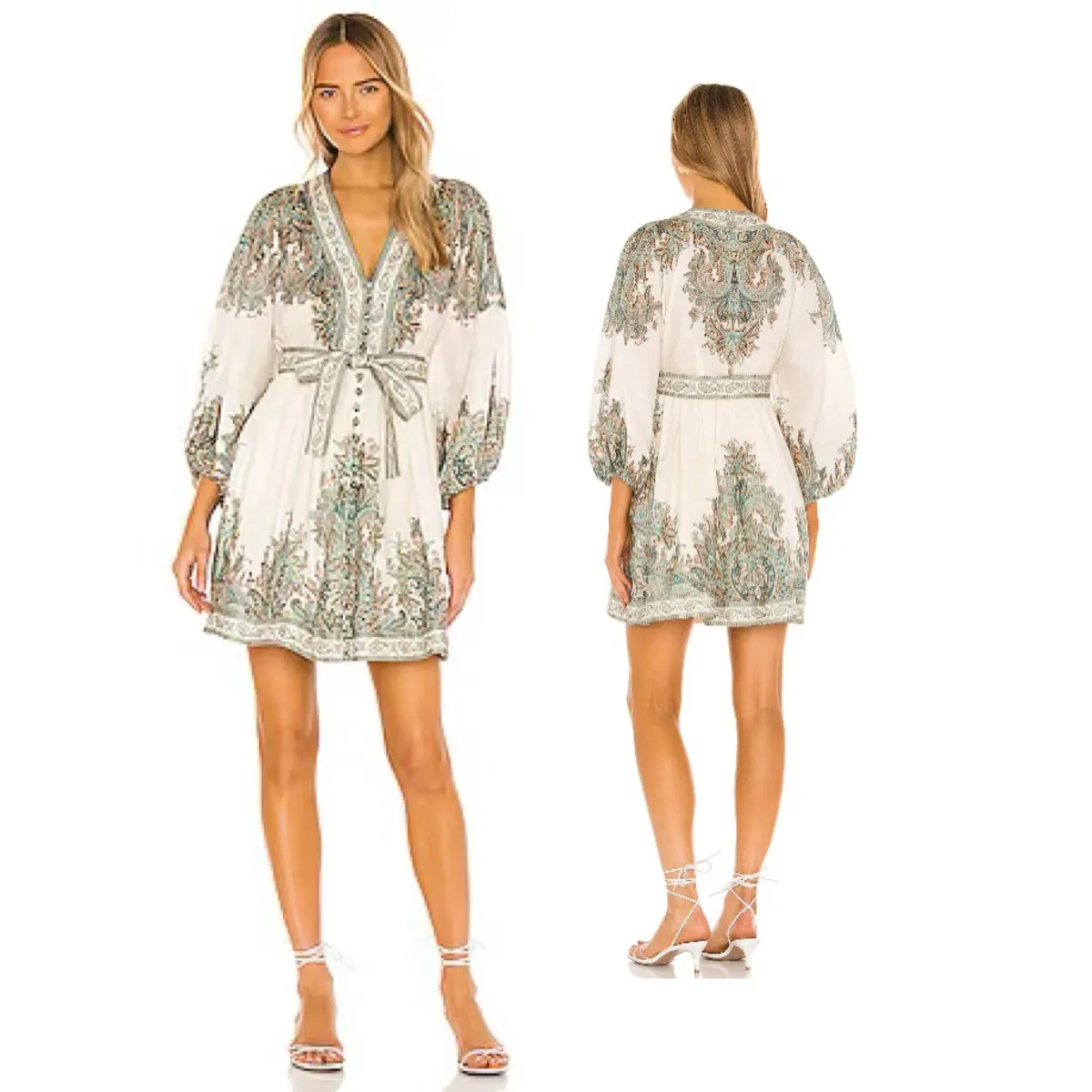 Zimmermann Brighton Paisley Mini Dress in Turquoise Paisley Multi Size AU 8 - Image 1