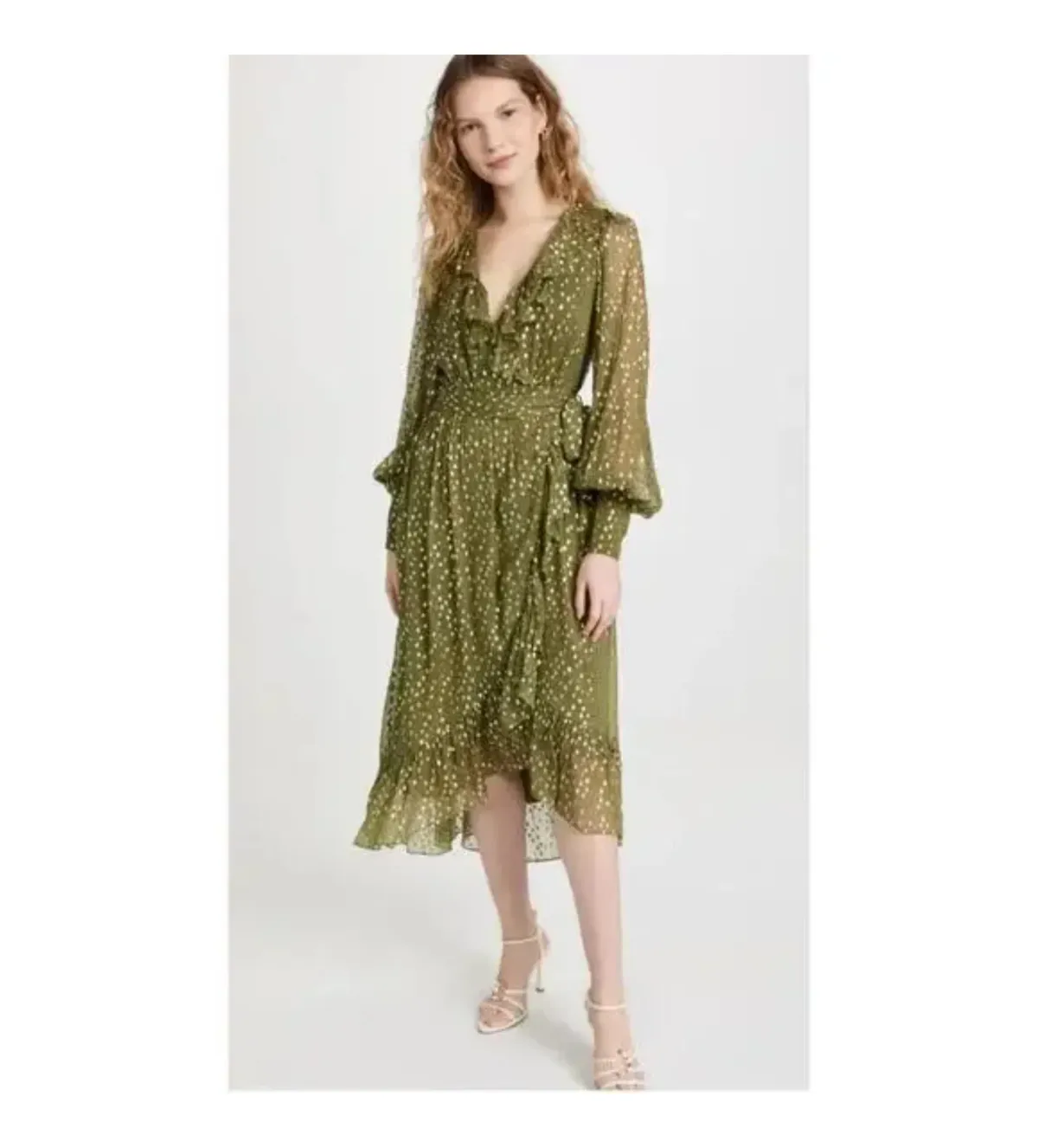 Zimmermann Lurex Wrap Midi Dress in Khaki Size 3/AU14 - Image 2