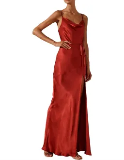 SHONA JOY La Lune Bias Cowl Maxi With Split - Red for rent on The Volte - image 2